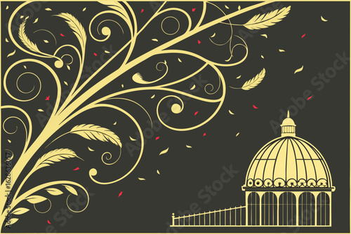A luxury black and gold theme with swirling confetti vector illustration