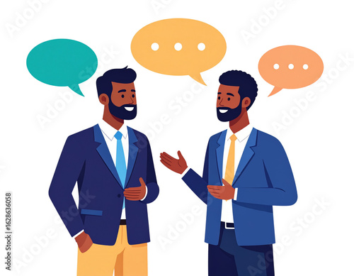 Modern flat vector illustration of two people talking with speech bubbles, great for