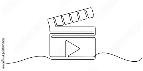Continuous one line drawing of movie clapperboard. One line drawing illustration of national cinema day. Cinema, Film producer equipment concept line art. 