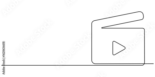 Continuous one line drawing of movie clapperboard. One line drawing illustration of national cinema day. Cinema, Film producer equipment concept line art. 