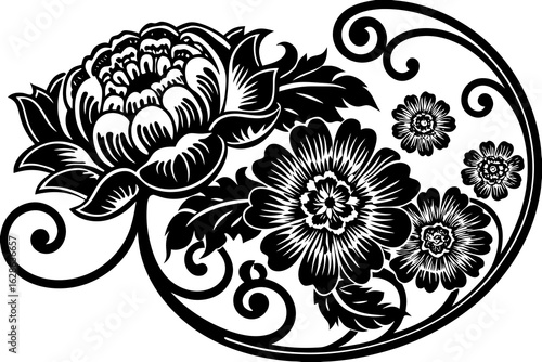 A Chinese floral pattern with peonies and chrysanthemums vector illustration