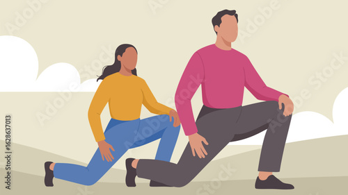 Couple performing lunges outdoors as part of a healthy lifestyle and fitness routine