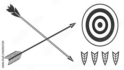 Crossed Arrows and Target Icon. Archery Sport Symbol for Goal, Success, Aim, Precision, and Achievement Concept.
