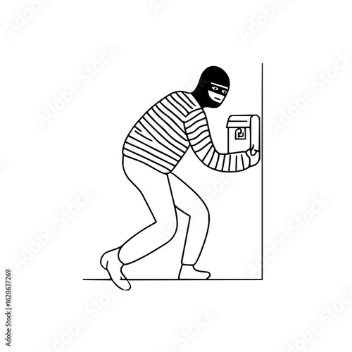Burglar thief stealing house robbery crime criminal mask danger illegal break in security risk safety issue man