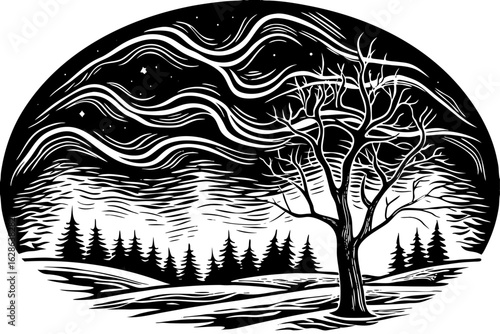 An aurora borealis display in a spooky Halloween color scheme vector illustration