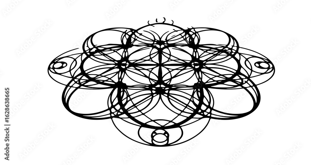 Obraz premium Abstract geometric flower design with circles and intersecting lines for art and decoration vector illustration