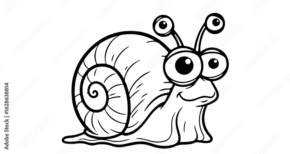 Obraz premium Cartoon snail illustration vector drawing of cute snail with big eyes snail clip art black and white outline