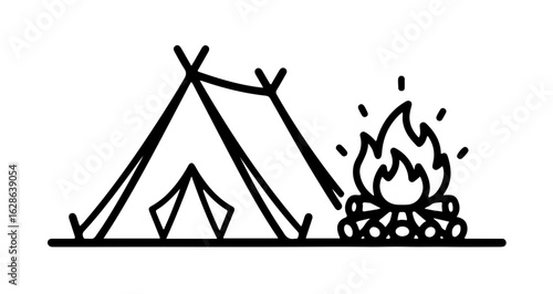 Camping tent and campfire vector illustration for outdoor adventure and nature themed designs and graphics