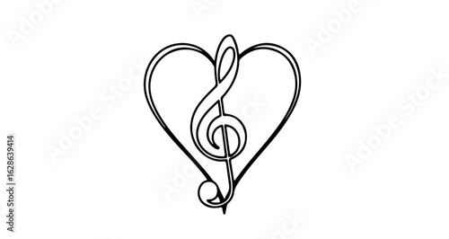 Heart music love note treble clef vector illustration for musical design and valentine's day projects