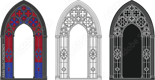Gothic window design elements stained glass arch illustration
