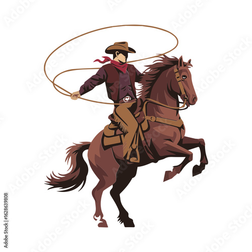 Colorful Vector illustration of a Cowboy riding a horse lasso rodeo