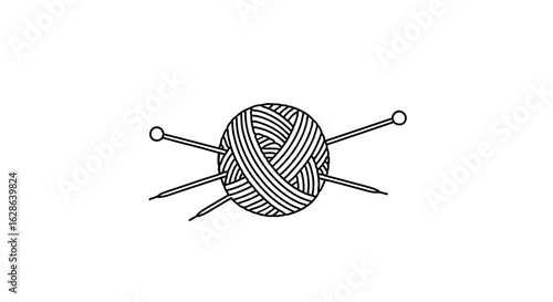 Hand knitting yarn ball with needles vector illustration for diy craft projects and hobby supplies concept