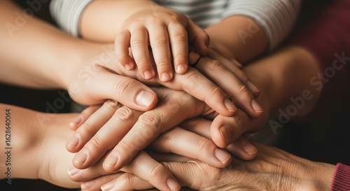Family hands together teamwork support community care love unity trust generation hands group help 100