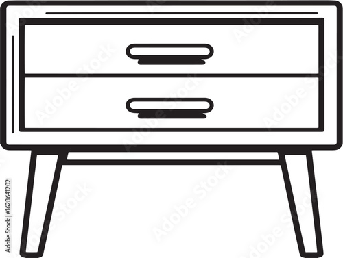 Stylish nightstand design drawing in refined vector outline  