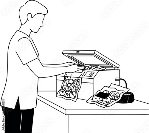 Vacuum Sealing Food Preservation Illustration with Person Operating Machine