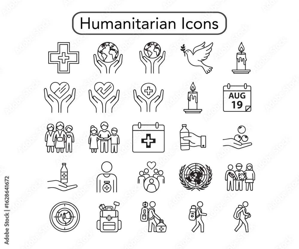 Fototapeta premium Humanitarian Vector Icons: Honouring Aid Workers & Global Unity