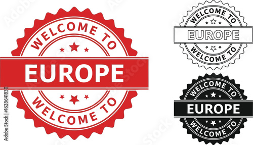 Welcome to europe stamp vector illustration travel design