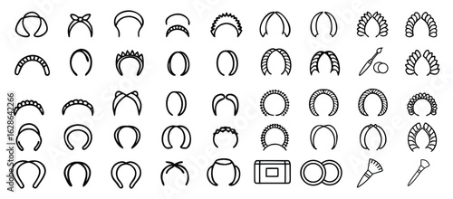Collection of black line art hair accessories and makeup tools hairband headband