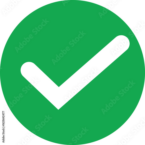 Green circle with white check mark symbolizing success, approval, confirmation, or correctness. Flat modern UI icon for digital apps, notifications, and web design. Clean vector graphic element.