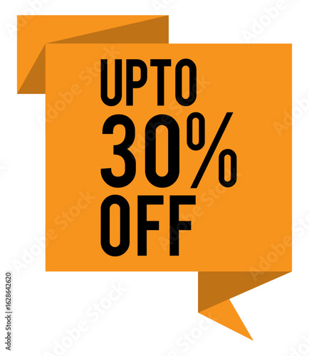 get up to 30% off now banner, shopping deal tag, promotional message vector