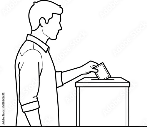Voting Illustration: Man Casting Ballot into Ballot Box