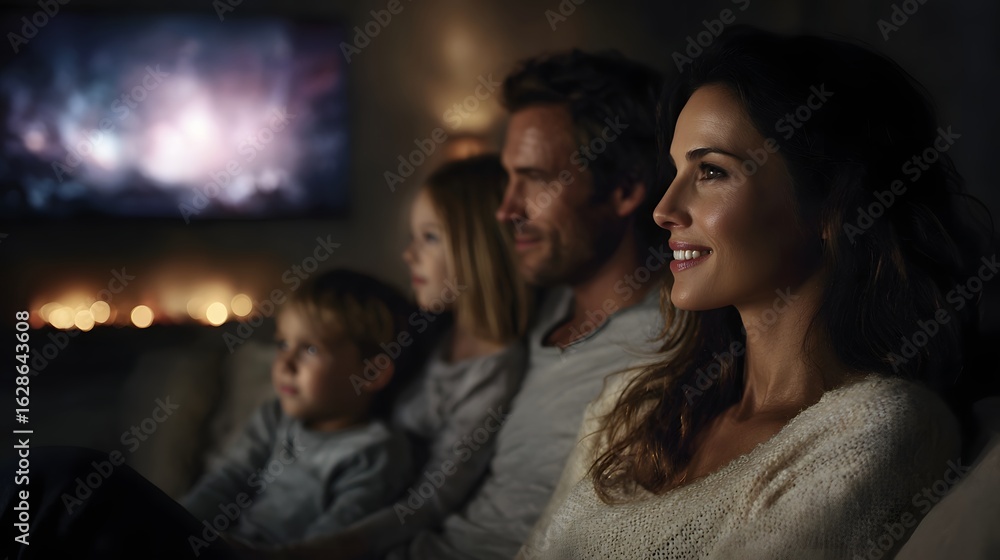Fototapeta premium Family enjoying time together using smart TV at home