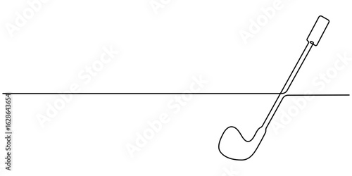 Golf stick continuous line. Continuous one line drawing golf stick. Sport, competition concept. Single line drawing, One continuous line drawing of golf putter, golf line icon, white background. 