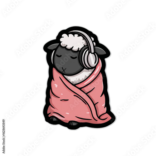 sheep wearing headphones wrapped in pink blanket clip art preview