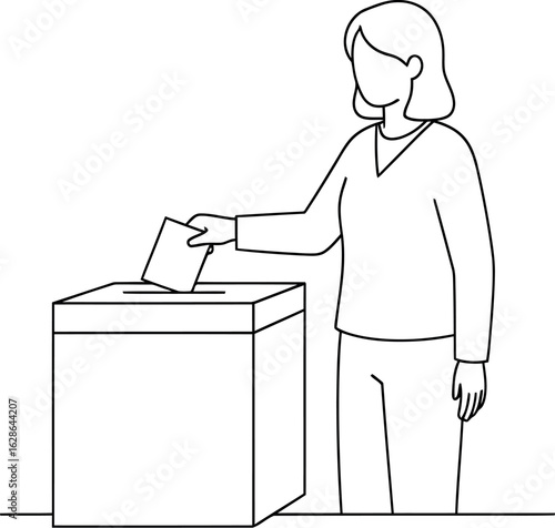 Woman Voting at Ballot Box Line Art Illustration