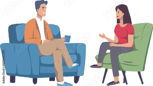 Patient Explaining Situation to Psychiatrist in Counseling Session Vector Illustration