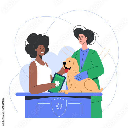 A flat style illustration representing pet care