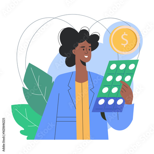 A flat style illustration representing medication cost