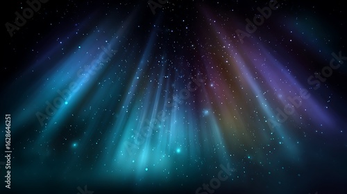 Abstract space background with aurora borealis lights and twinkling stars over cosmic dust