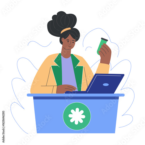 A flat style illustration representing hospital receptionist