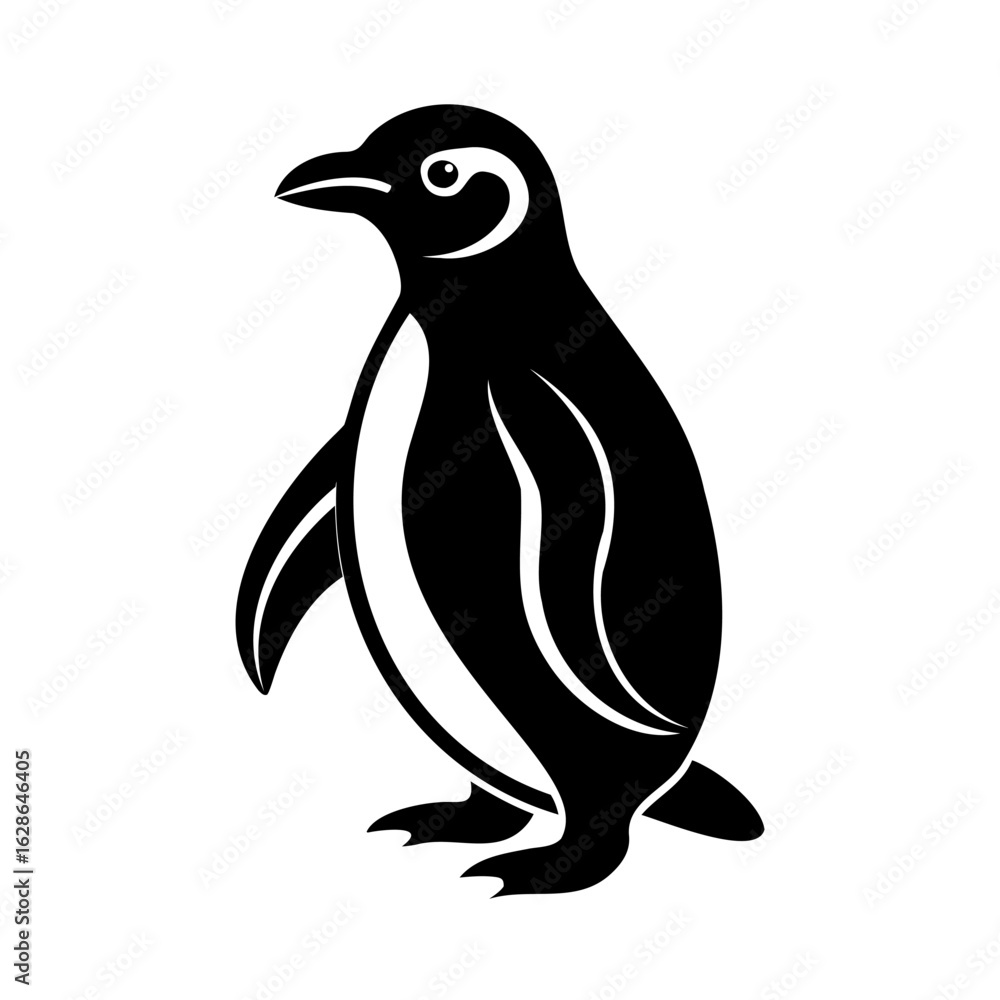 Naklejka premium Full silhouette a waddling penguin on a animal bird