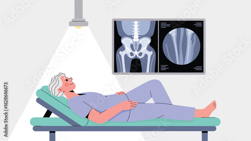 Calm Patient Featuring X-Ray Images Under Examination Light in a Hospital Room