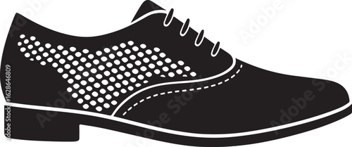 Patterned Brogue Dress Shoe in Black and White Vector Silhouette