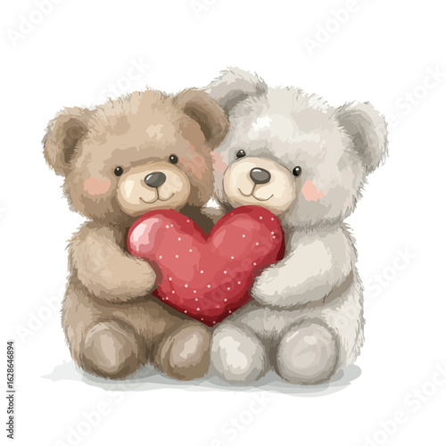 Adorable Teddy Bears Holding Heart Illustration