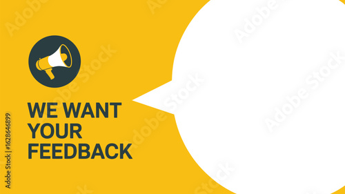 Minimalist Illustration of a Megaphone and Speech Bubble Announcing Feedback Request