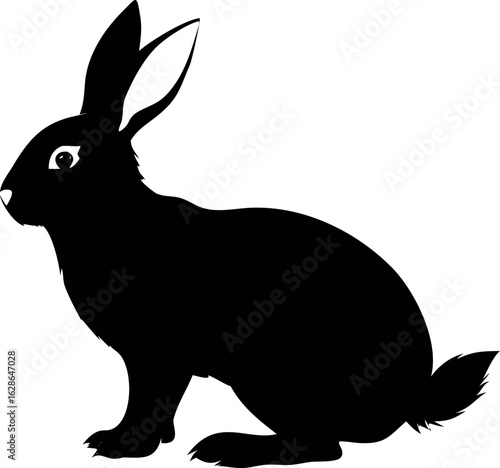 Silhouette of a rabbit sitting on a white background