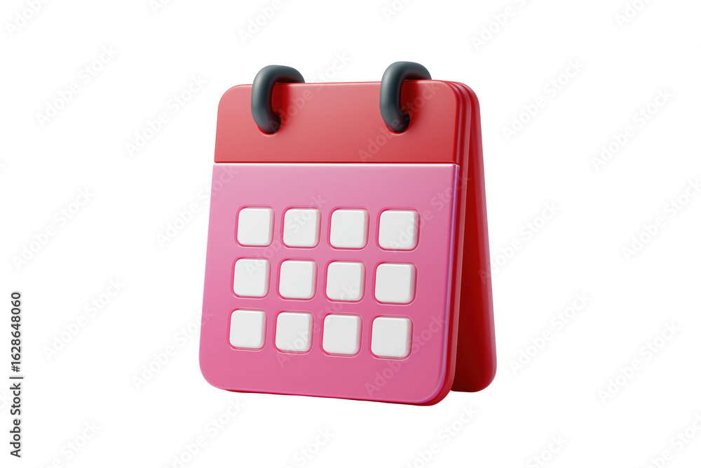 3 D pink and red desk calendar with white squares isolated on a transparent background image