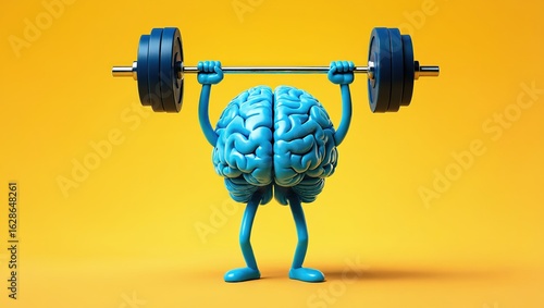 Blue brain figure lifts barbell