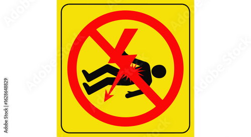 Yellow warning sign with a red prohibition symbol depicting a fatal electric shock hazard.
