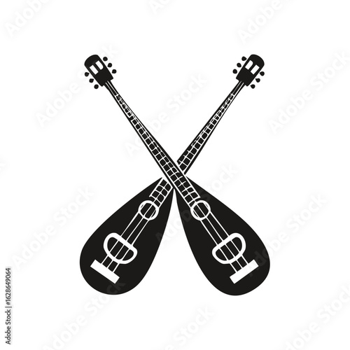 Crossed silhouette of folk string musical instruments on a white background