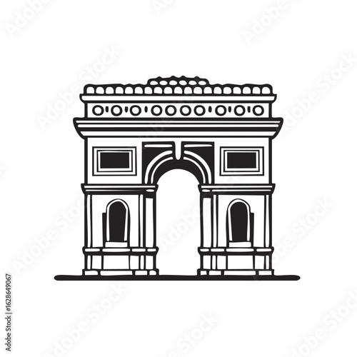 Line art monument featuring neoclassical style architecture black and white illustration of iconic landmark with archways and columns