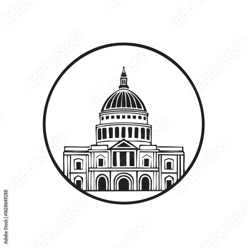 Circular Emblem of a Dome Building Landmark Silhouette