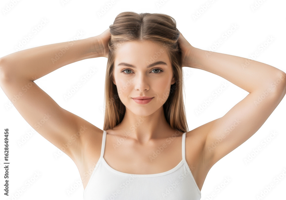 Beautiful young woman with perfect skin and hair, isolated on transparent background Beautiful young woman with perfect skin and hair, isolated on transparent background