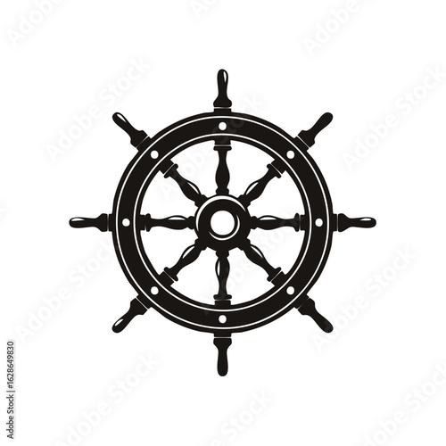 Vintage ship steering wheel silhouette marine navigation control symbol nautical icon