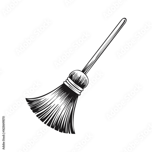 Vintage Engraving Style Broom Illustration for Cleaning Housework or Halloween Designs