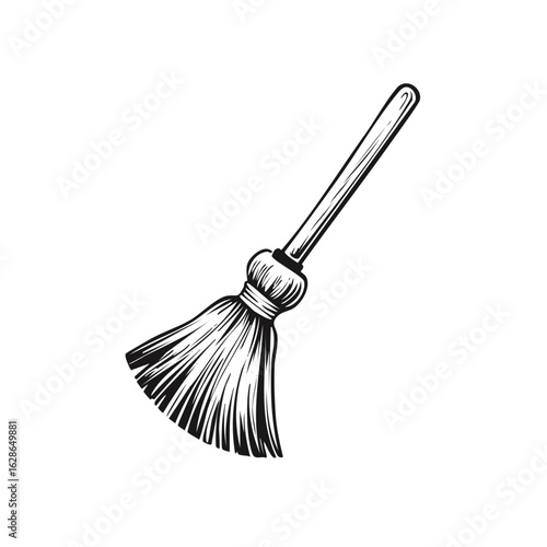 A Drawn Broom Depicts Domestic Cleaning with Rustic Charm and a Touch of Whimsy